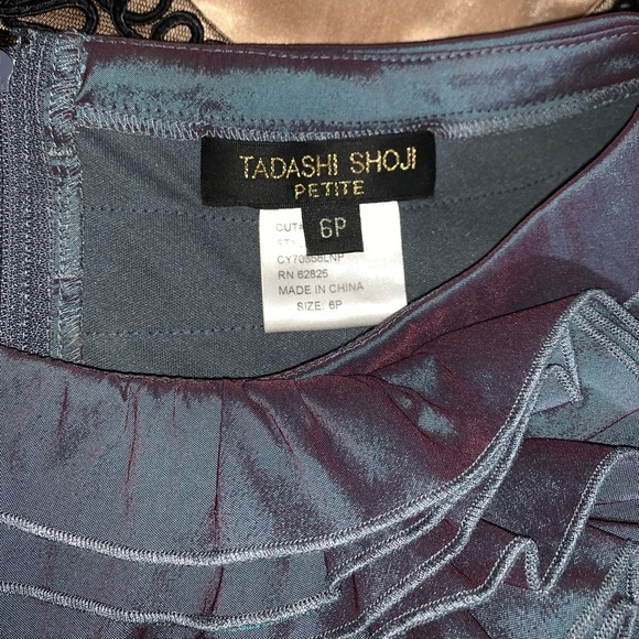 Tadashi Shoji Dress Taffeta Rosette Blue PETITE - Picture 4 of 7